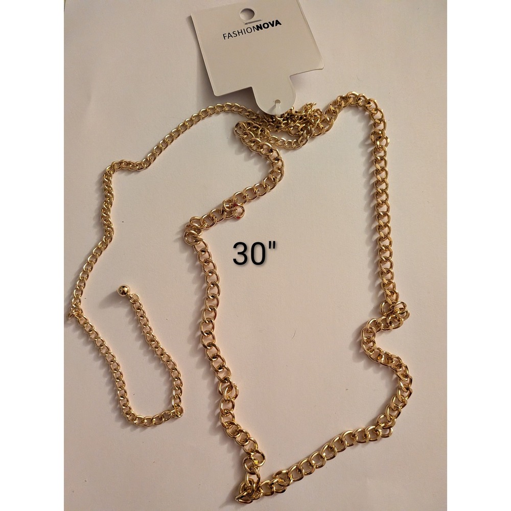 Fashion Nova Womens Gold Chain Belt Adjustable Curb Link Metallic Waist